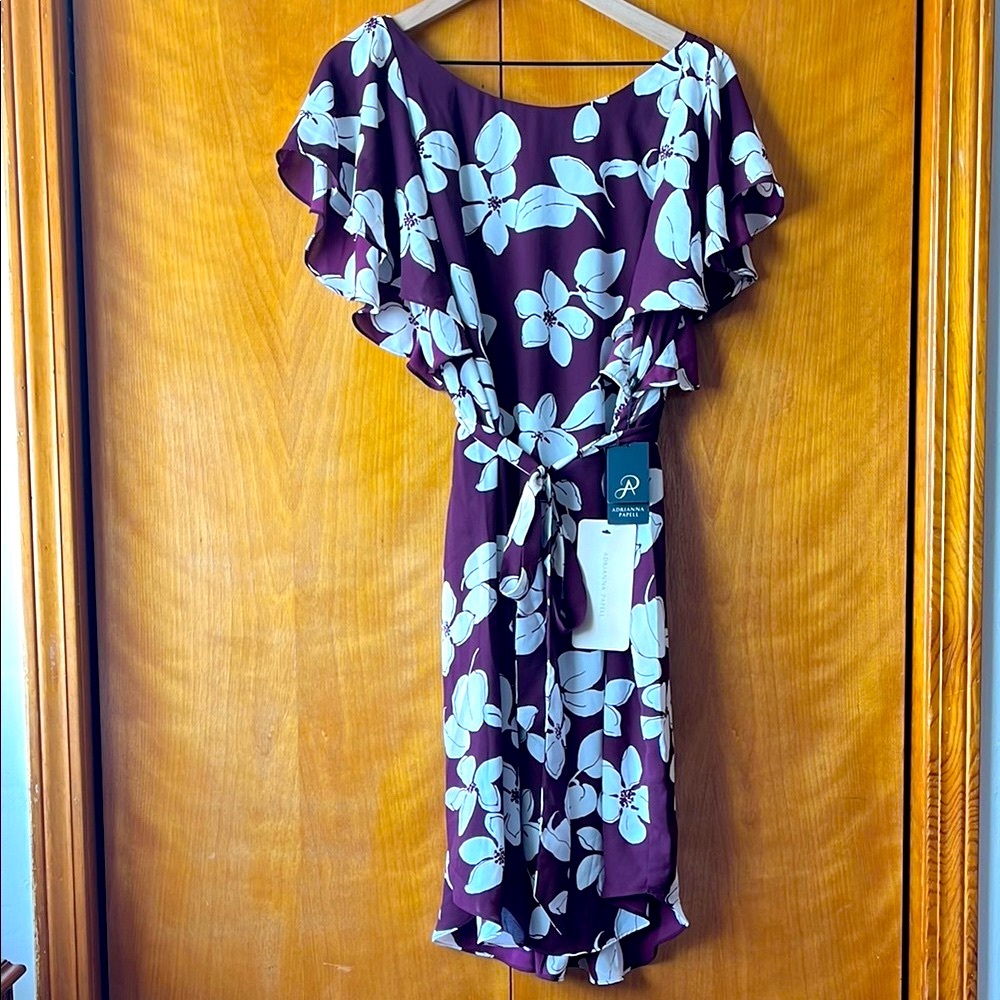 NWT Adrianna Papell Floral Purple Dress Size 14